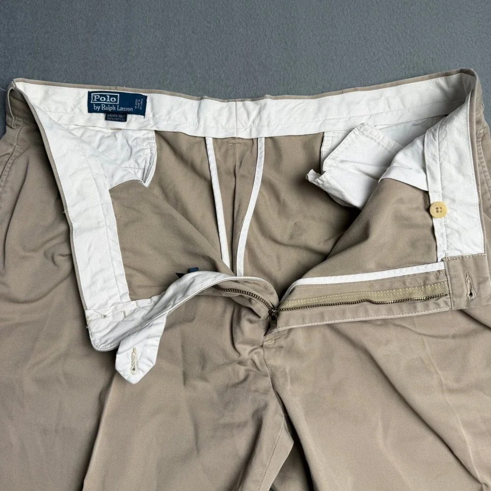 Polo Ralph Lauren Andrew Pant Mens 40x30 Tan Khaki Pleated Cotton Chino Trousers